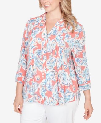Plus Size Paisley Silky Gauze Button Front Top