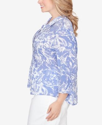 Plus Size Brushstroke Floral Silky Gauze Popover Top