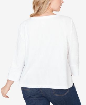 Plus Size Abstract Textured Pucker Knit Boxy Top