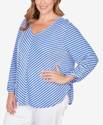 Plus Size Mitered Scallop Stripe Tunic Top