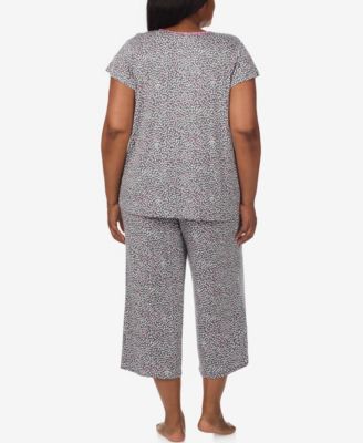 Plus Size Cap-Sleeve Top and Cropped Pajama Pants, 2-Piece Set