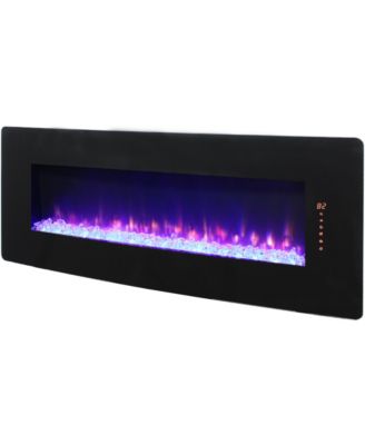 48 inch Curved Front Wall Mounted Electric Fireplace with remote and multi color flame & emberbed