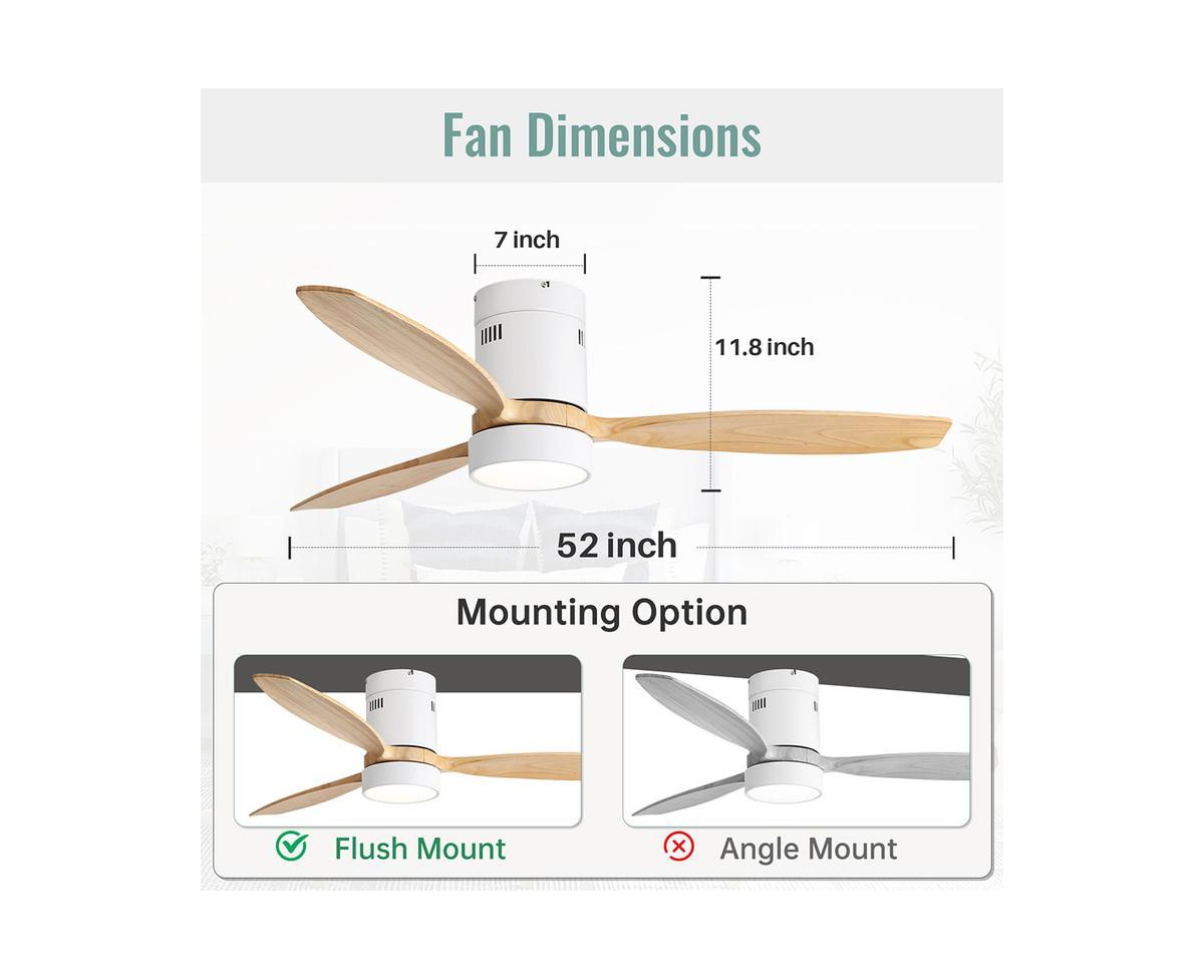 Sofucor 52-inch Modern White 3-Blade Flush Mount with Light and Remote Control