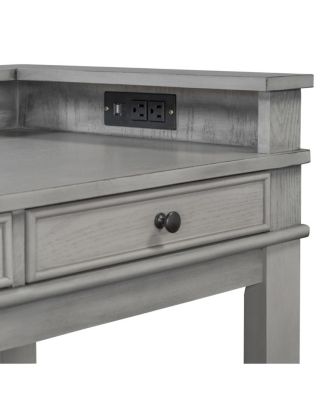 4-Piece Counter Height Dining Set with 3 Upholstered Stools, Storage Drawers & USB Charging for Small Spaces