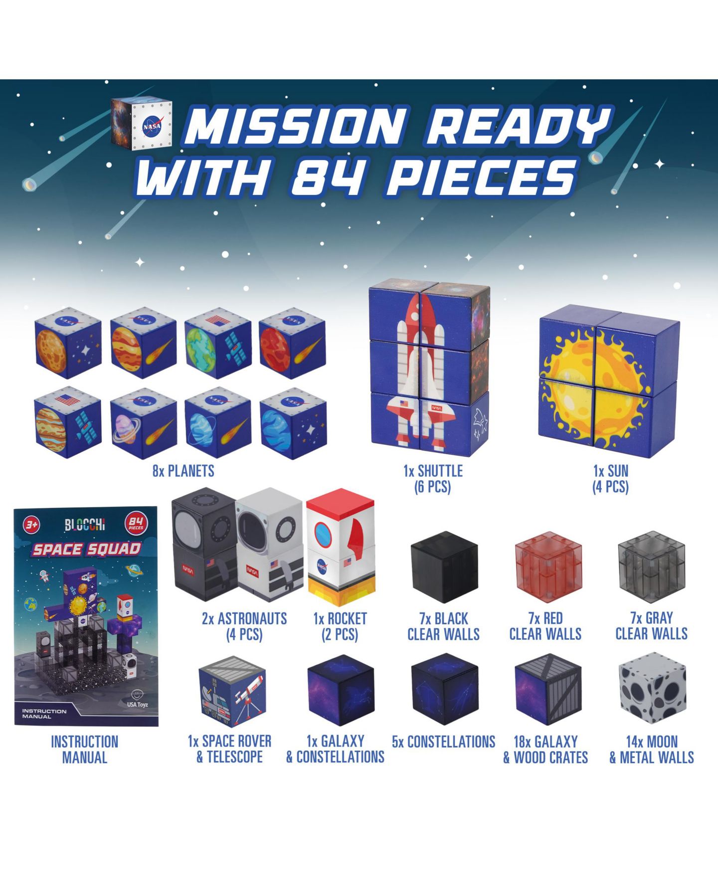 Детский конструктор USA Toyz Space Squad Magnetic 84-Piece Building Set, Ages 3+ — фото 9