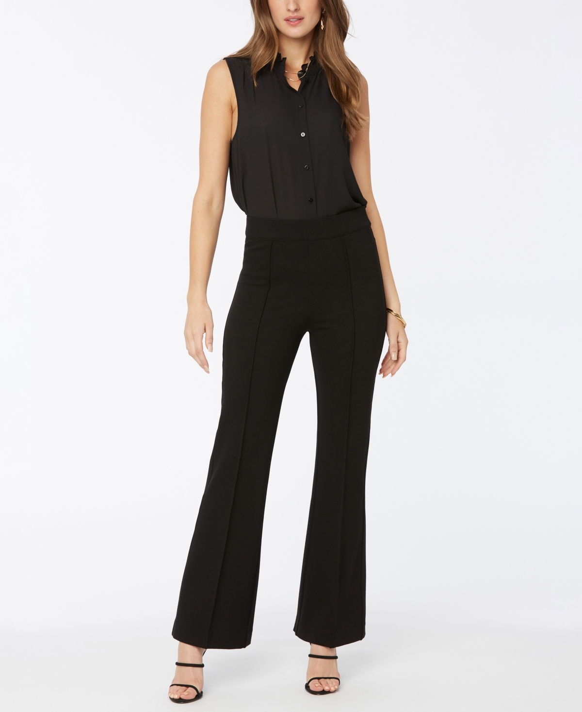 Nydj Women's High Rise Pull-on Flared Pants In Black