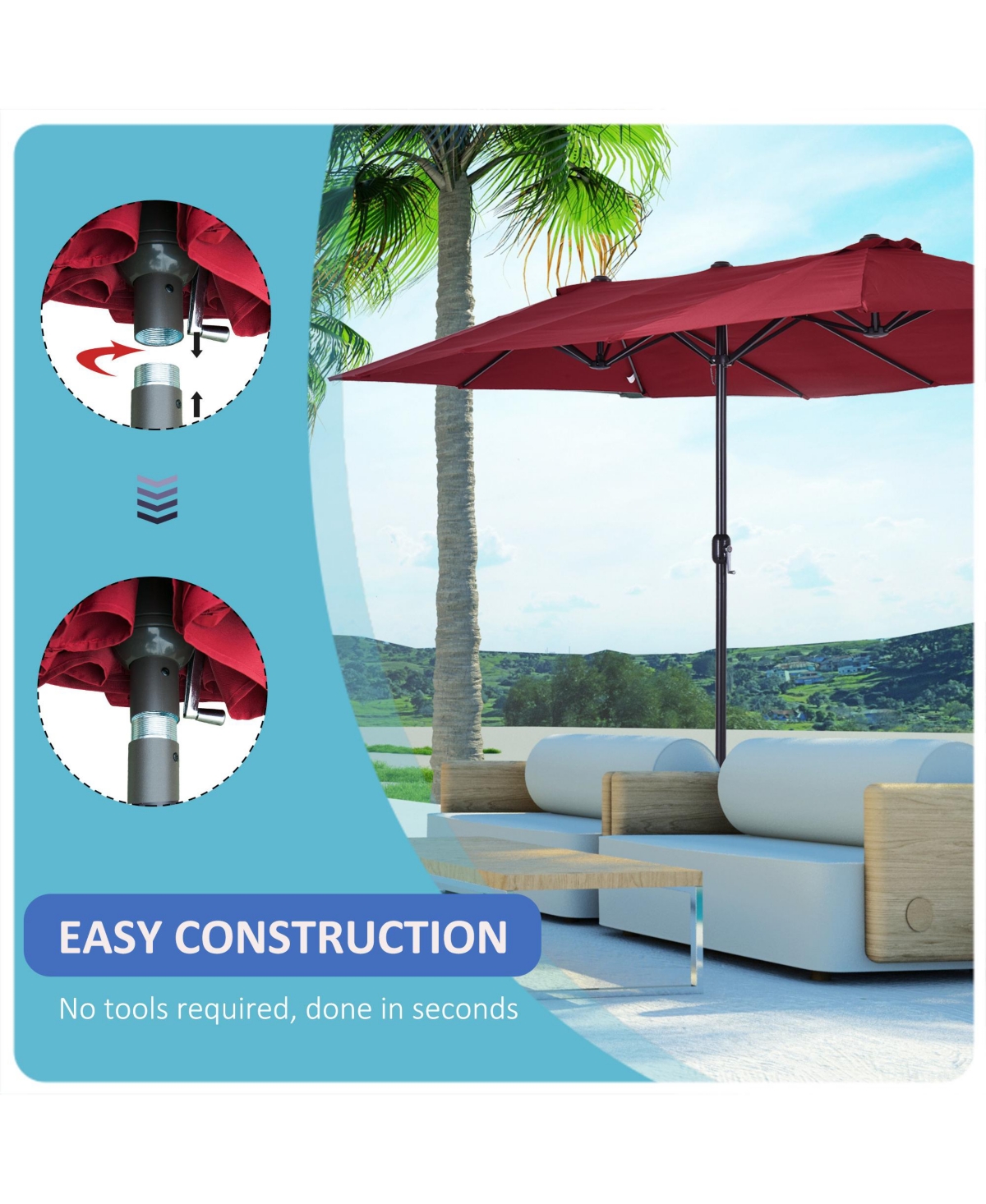 Outsunny Extra Large 15ft Patio Umbrella, Wine