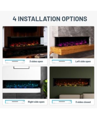 50" 3-Sided Electric Fireplace,Wall Mount/Recessed,WiFi & App Control,RGB Flame,1500W/3000W