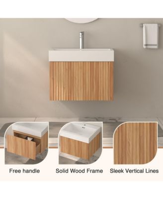 Boyel Living Bathroom Vanity – Wall-Mount, Floating Cabinet, Acacia Finish, Sink & Basin, Plywood Build