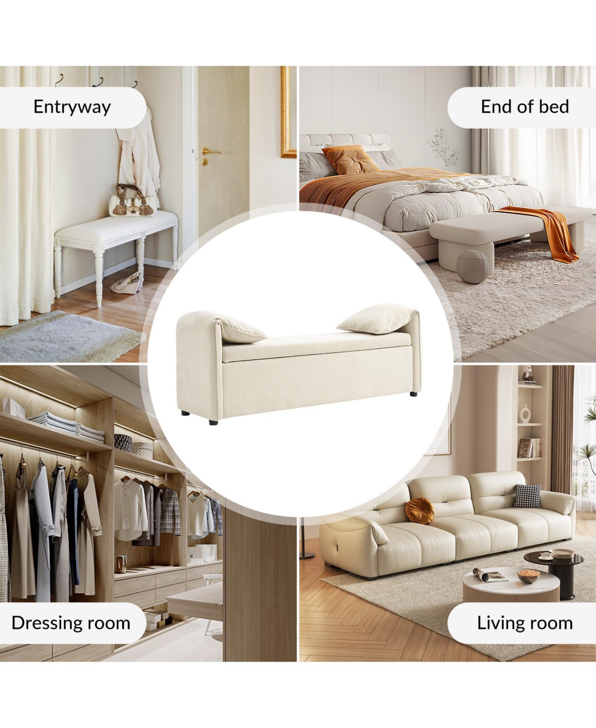 Hulala Home Mid-century Modern Lydia Storage Bench with Solid Wood Legs