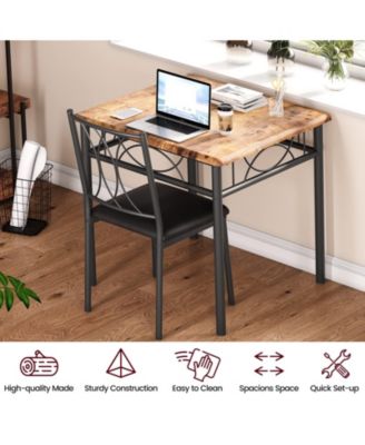 3-Piece MDF & Metal Frame Square Table with Rustic Upholstered Chairs Dining Table Set