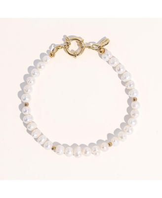 Freshwater Pearl (6-7mm) Bracelet with Stainless Steel Beads in Gold