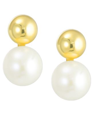 Macy's - Classic Pearl and Gold Ball Stud Earrings In 10K Yellow Gold