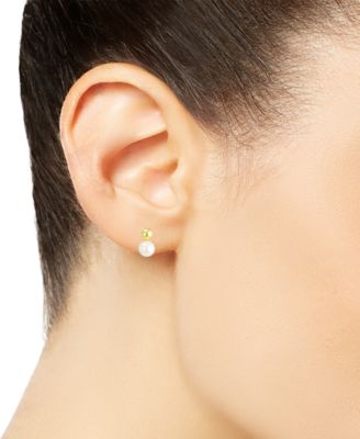 Cultured Freshwater Pearl and Gold Ball Stud Earrings In 10k Yellow Gold