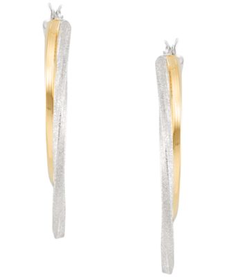 Two-Tone Twisted Double Hoop Earrings