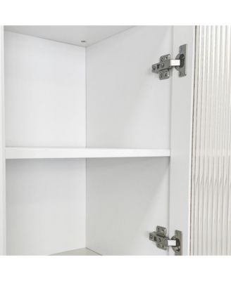 Kitchen Pantry Cabinet with Glass Doors and Pull-Out Multi-Tier Shelves, Storage Organizer for Kitchen and Bar