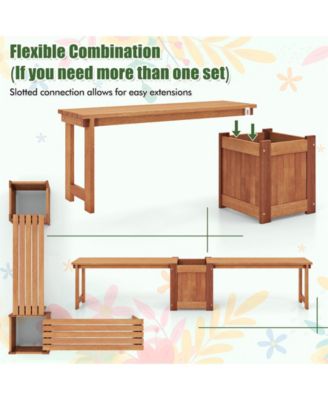 Teak Oil Finish Raised Garden Bed Wood Planter Box with Bench