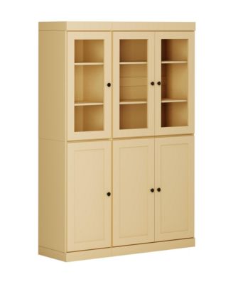 100% Solid Wood Pantry Cabinet, Shaker & Clear Glass Doors, 2 Drawers, Adjustable Shelves, 48.5" Wide, 71.5" Tall