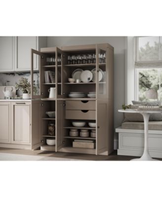100% Solid Wood 48.5" Pantry Cabinet with Clear Glass, Shaker Doors, 2-Drawers & Adjustable Shelves