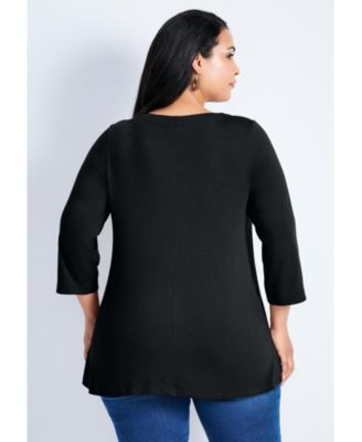 Women's Plus Size Sabrina Btn Dtl 3/4 Slv Top
