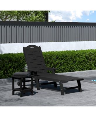 2-Piece Outdoor Patio Chaise Lounge Chair with Wheels & Cup Holder with Patio Side Table