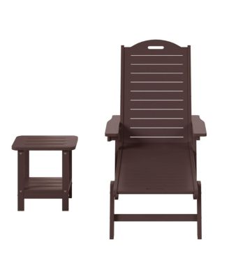 2-Piece Outdoor Patio Chaise Lounge Chair with Wheels & Cup Holder with Patio Side Table