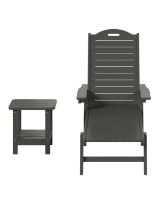 2-Piece Outdoor Patio Chaise Lounge Chair with Wheels & Cup Holder with Patio Side Table