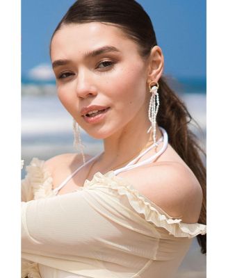 Nina Gold Hoop Bead Pearl Tassel Earrings