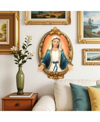 Blessed Virgin Mary Wall Plaque, Oval Religious Decor for Home & Prayer Space