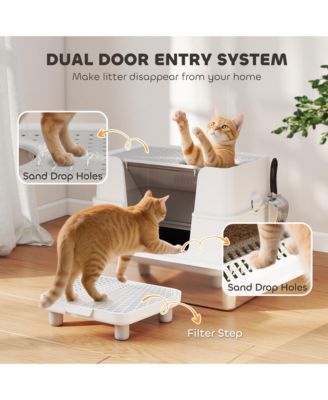 XL Stainless Steel Litter Box with 100&deg; Flip Top, Scoop, Step