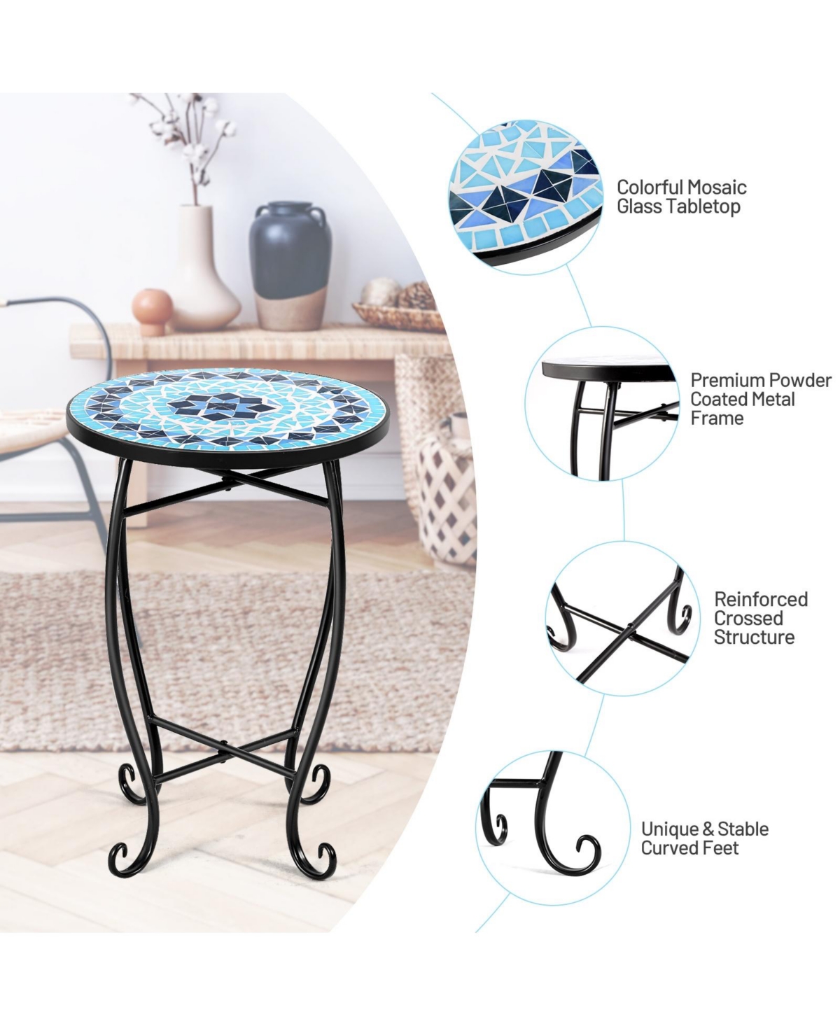 Sugift Outdoor Indoor Steel Accent Plant Stand Cobalt Table-Blue