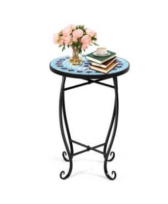 Outdoor Indoor Steel Accent Plant Stand Cobalt Table