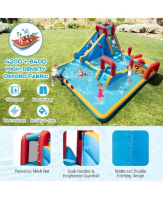 9-in-1 Inflatable Double Water Slide Park with Obstacle Course and 680W Blower