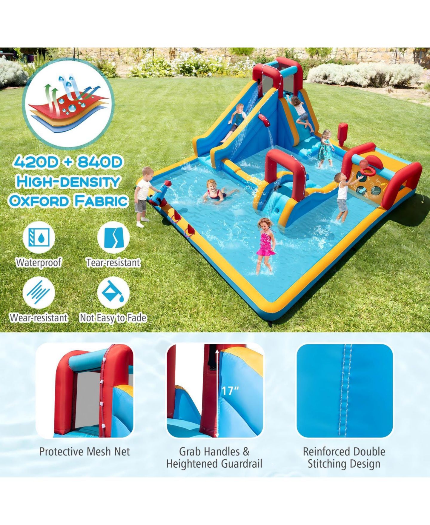 Детская игрушка HONGGE 9-in-1 Inflatable Double Water Slide Park, Accommodates up to 5 Children, Ages 3+, цвет: Colorful — фото 9