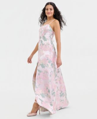 Juniors' Jacquard Lace-Up-Back Gown