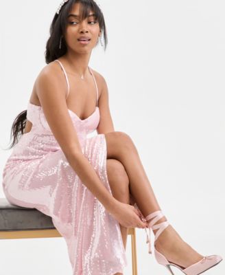 Juniors' Sequin Sweetheart Open-Back Gown