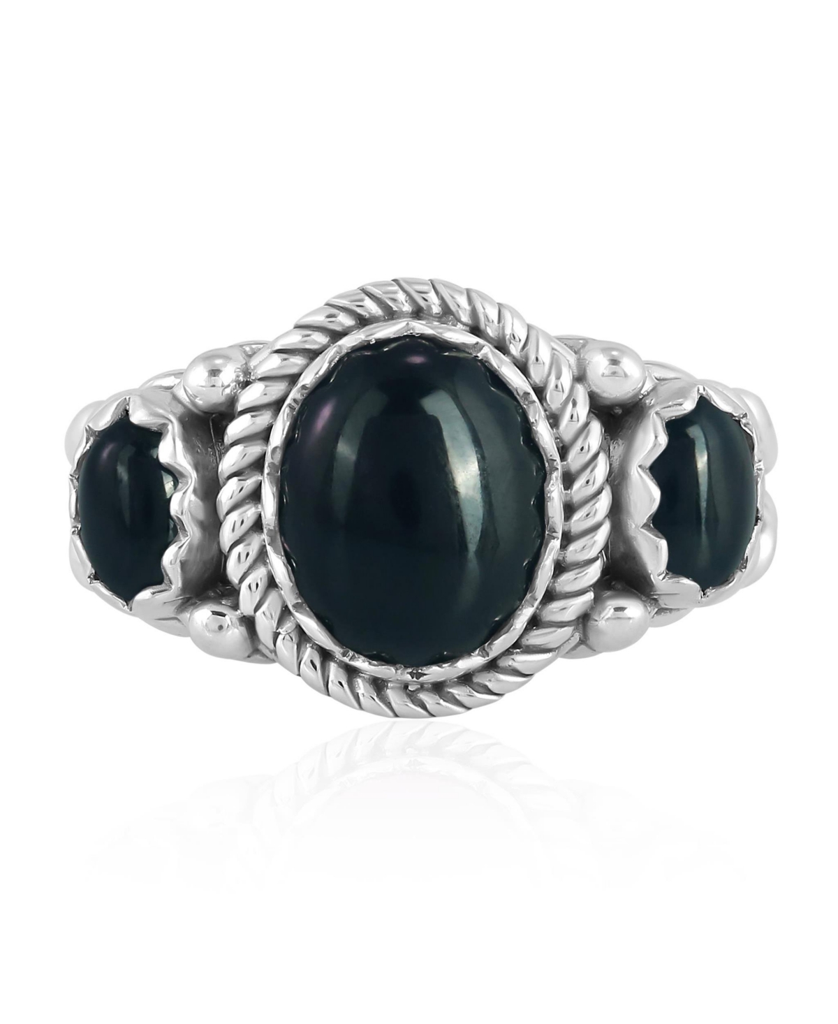 American West Jewelry Sterling Silver Black Agate 3-Stone Ring
