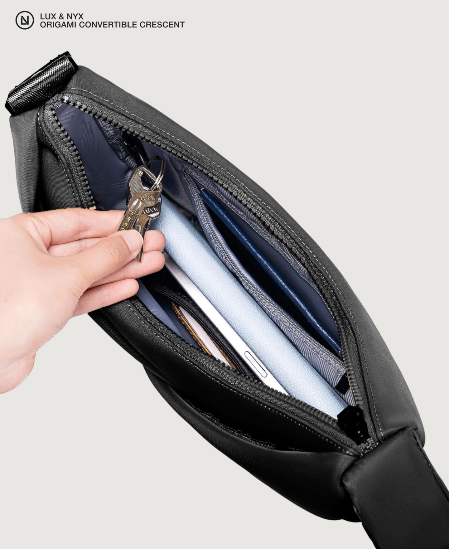 Женская сумка Lux & Nyx Origami Crescent Handbag Crossbody Bag For Women, цвет: Чёрный — фото 6