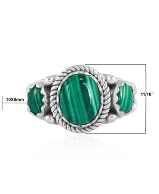 Sterling Silver Malachite 3-Stone Ring