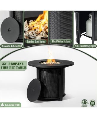 32" Propane Gas Fire Pit Table, 50000 BTU Round Steel Fire Pit for Outside Patio Deck Garden Courtyard-Black