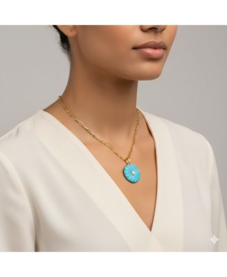 Turquoise Flower Charm Gold Over Silver and CZ