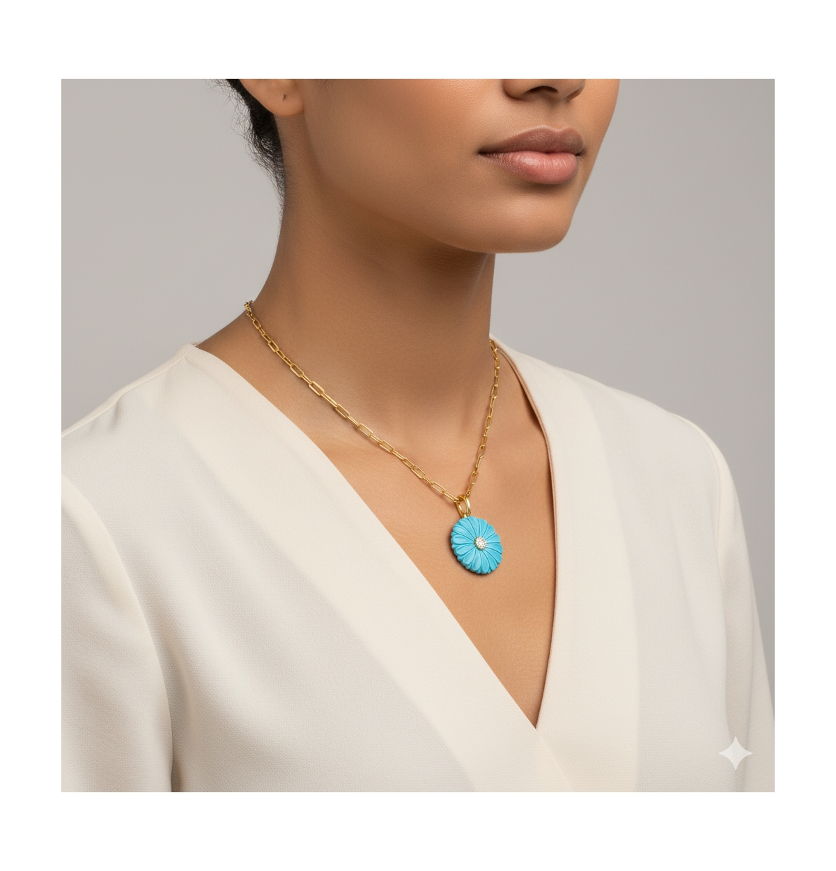 Etoielle Turquoise Flower Charm Gold Over Silver and Cz