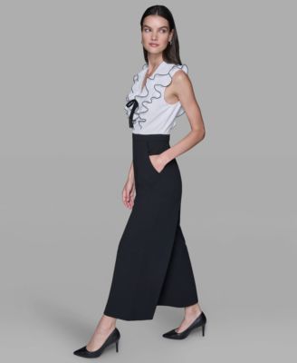 Women's Ruffle V-Neck with Contrast Bow Jumpsuit