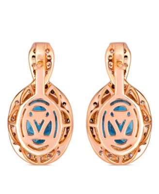 London Blue Topaz (4 ct. t.w.), Nude Diamond (0.25 ct. t.w.), and Chocolate Diamond (0.19 ct. t.w.) Earrings in 14k Strawberry Gold