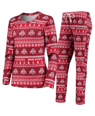Concepts Sport - Women's Scarlet Ohio State Buckeyes Holiday Long Sleeve Top Pants Sleep Set