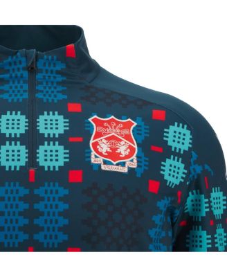 Men's Blue Wrexham Warm-Up Quarter-Zip Pullover Hoodie