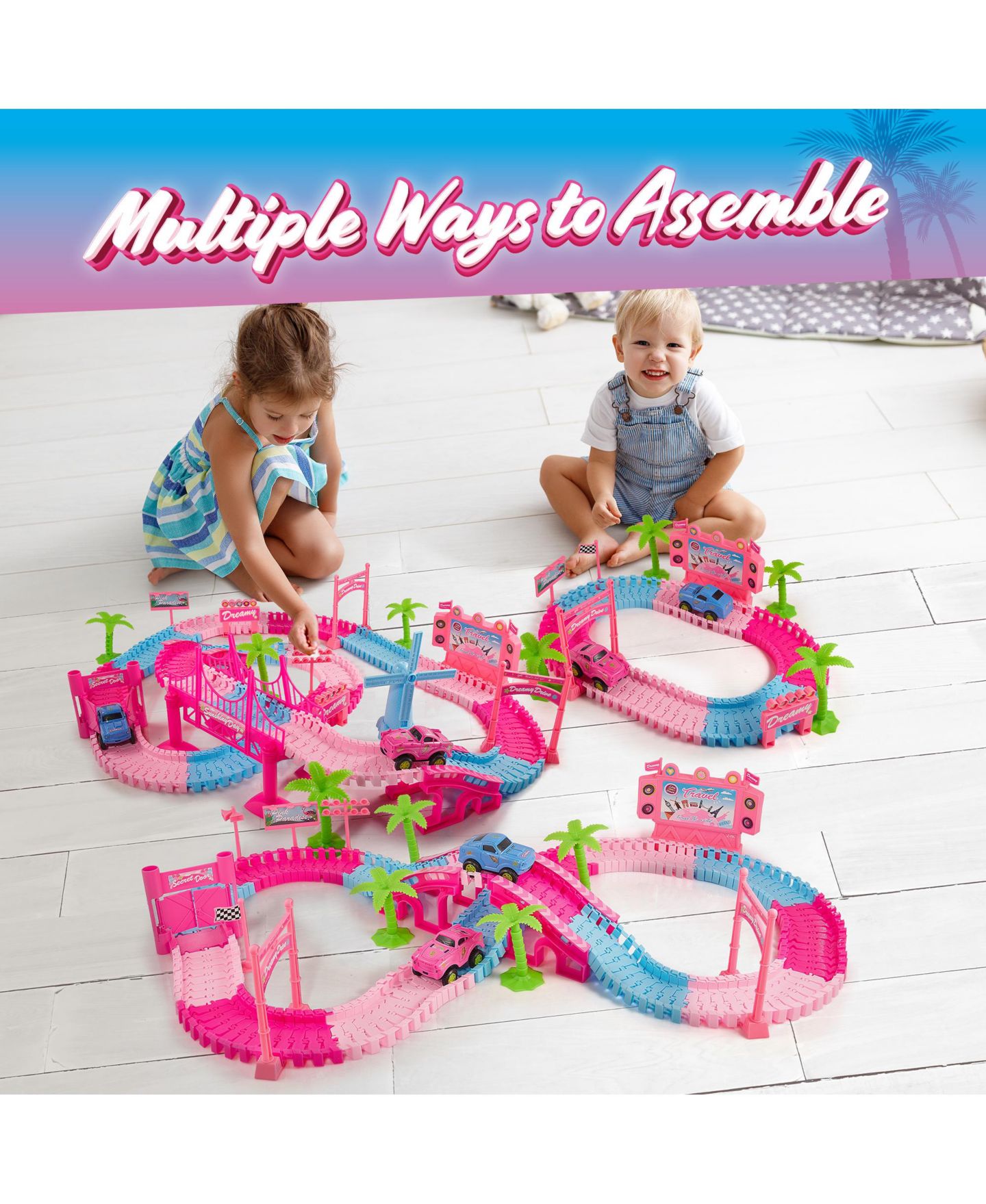 Детские конструкторы USA Toyz Pink Paradise 225-Piece Snap Tracks Set, Ages 3+ — фото 2