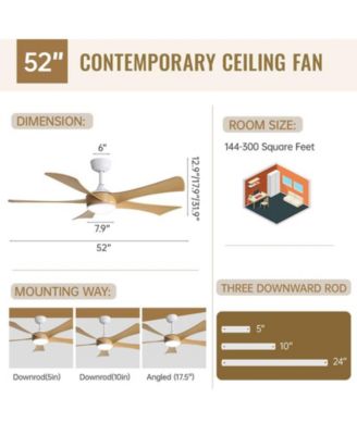 52-inch white modern style ceiling fan features 5 blades and is equipped with LED lights and a remote control