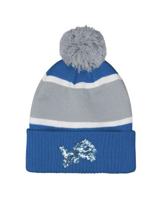 Outerstuff - Girls Blue Detroit Lions Let's Play Cuffed Knit Hat with Pom
