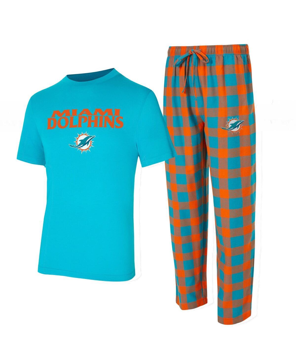 Concepts Sport Men's 2-Piece Aqua/Orange Miami Dolphins Big Tall Avondale T-Shirt and Flannel Pants Sleep Set